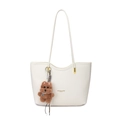 Sac fourre-tout en cuir grainé blanc avec détails dorés et breloque ours en peluche - Avec Pendentif / Blanc