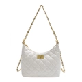Bolso hobo blanco acolchado con cierre dorado y correa de cadena para mujer - Blanco