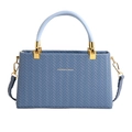 Blue woven texture handbag with light blue handle and detachable shoulder strap - Blue