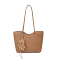Sac cabas marron grainé avec fines bandoulières et pendentif chien en peluche mignon - Avec Pendentif / Kaki