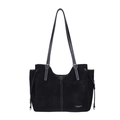Vintage zwarte suède shopper met contrasterende stiksels en verstelbare leren schouderband - Zwart