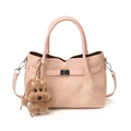 Rosafarbene Eimertasche aus Wildleder mit Tragegriff und süßem Plüsch-Hundeanhänger - Mit Anhänger / Rosa