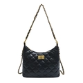 Sac bandoulière matelassé noir avec chaîne dorée et fermoir pivotant métallique - Noir