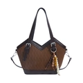 Retro pleated bucket bag in brown faux leather with a colorful beaded tassel charm - Brown