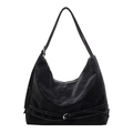 Grand sac cabas noir en cuir synthétique avec surpiqûres blanches et boucle argentée - Noir