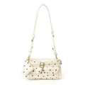 Borsa sottobraccio a pois bianco panna con pois neri e tasche anteriori a patta - Bianco