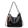Retro black PU leather tote bag with rivet details and a cute brown bear charm accessory - With Pendant / Black