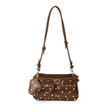 Borsa marrone scuro a pois con tasche frontali e ciondolo a cuore portamonete elegante - Marrone