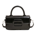 Glossy black handbag with iconic oversized square buckle and detachable silver strap - Black / With Pendant