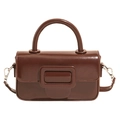 Vintage brown patent leather handbag with iconic square buckle and crossbody strap - Brown / With Pendant
