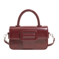 Elegant burgundy patent leather square handbag with iconic buckle and silver hardware - Red / No Pendant