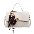 Beige en bruine geweven crossbodytas met gouden metalen sluiting en sierhangers - Rijstwit Stijl (Zonder Hanger)