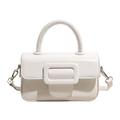 White minimalist square handbag with large decorative buckle and top handle feature - White / No Pendant