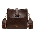 Dark brown vintage bucket bag with textured leather and wide decorative strap - Coffee