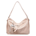 Large pale pink tote bag with silver bow charm and heart charms on thin shoulder straps - Pink With Pendant