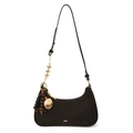 Sac baguette en daim marron avec breloque H dorée et détails de glands bohèmes - Avec Pendentif / Noir