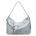 Light blue-grey tote bag with silver heart and bow pendants in a minimalist style - Blue with Pendant