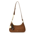 Sac croissant en daim marron avec breloques dorées et pompon de perles bohème - Avec Pendentif / Marron