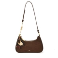 Sac hobo marron vintage effet givré avec breloque en perles de bois et boucle dorée - Avec Pendentif / Marron