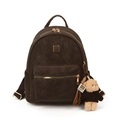 Dunkelbrauner matter Rucksack mit goldenen Reißverschlüssen und Teddybär-Anhänger - Mit Anhänger / Braun