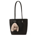 Borsa a secchiello nera con trama in pelle martellata e ciondolo a forma di coniglio - Con Ciondolo Coniglio di Peluche / Nero