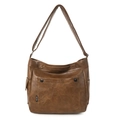 Bolso tote retro marrón oscuro de cuero sintético con bolsillo a presión y correa - Marrón
