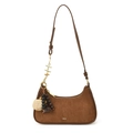 Sac hobo en daim marron avec pendentif H doré et bandoulière réglable chic - Suède Brun