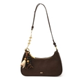 Sac hobo vintage en daim marron foncé avec zip doré et perles en bois décoratives - Suède Café
