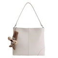 Modern creamy white leather tote bag featuring a cute plush bear charm on the side - With Pendant / White
