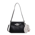 Bolso de hombro retro de cuero sintético negro con cierre plateado y amuleto de conejo - Con Colgante / Negro