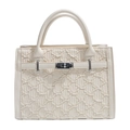Bolso de mano acolchado color crema con asas superiores y cierre de giro plateado - Blanco