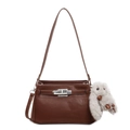 Bolso Kelly de cuero granulado marrón con cierre plateado y amuleto de conejo de peluche - Con Colgante / Marrón