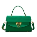 Green trapezoid handbag with wavy texture flap, gold chain and adjustable strap - 23*8*14cm / Green