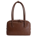 Minimalist large capacity dark brown soft leather underarm tote bag with double handles - Brown