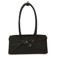 Minimalist black matte leather underarm bag featuring decorative dual belt buckle straps - Black