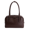 Minimalist large capacity shoulder bag in dark coffee matte leather with dual zippers - Brown