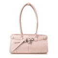 Elegant light pink rectangular shoulder bag with strap decor and silver metal buckles - Pink
