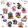 Set di decorazioni rosa di Halloween con motivi a fantasma e zucca per feste a tema - 12 Carte Fronte-Retro Con Corda Di Canapa