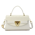 Beige faux leather top handle bag with gold chain lock and adjustable shoulder strap - 23*8*14cm / White