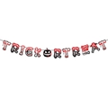 Macro detail of Trick or Treat Halloween banner with bloody font and pumpkin designs - Style A