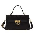 Black handbag with wave texture, golden chain lock and detachable shoulder strap - 23*8*14cm / Black