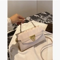 Chic cream white faux leather crossbody bag with pleated flap and gold chain detail - 23*8*14cm / Off White