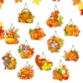 Set di ornamenti appesi in legno con zucche e gnomi per decorazioni autunnali - 12 Etichette Fronte-Retro (Con Corda)