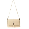 Borsa a tracolla chic beige crema in pelle martellata con chiusura a fibbia in metallo - Bianco
