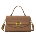 Brown faux leather handbag featuring ripple texture flap and elegant gold chain detail - 23*8*14cm / Dark Khaki