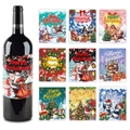 Lot de 9 étiquettes de Noël pour bouteilles de vin avec Père Noël et rennes - Thème de Noël A / 9 Pcs/Paquet