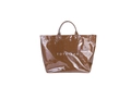 Dark brown snakeskin embossed waterproof tote bag with shiny finish and white text - Brown