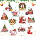 Set di 12 decorazioni per l'albero di Natale con Babbo Natale, pupazzo di neve e renna colorati - B款(12双面吊卡+绳子)