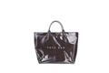 Borsa tote marrone scuro con trama a serpente, finitura lucida e scritta TOTE BAG - Marrone