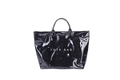Grande borsa tote nera con stampa pitonata lucida e scritta decorativa TOTE BAG - Nero